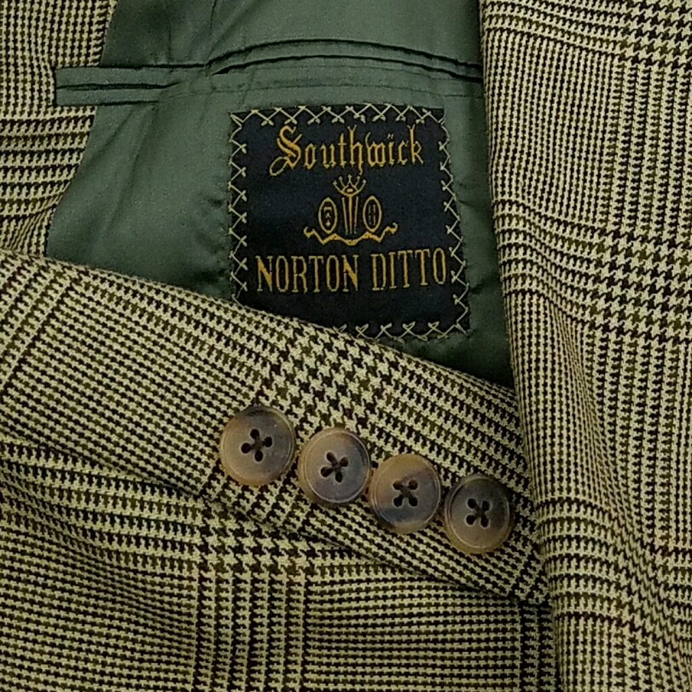 Southwick Men's Beige Wool Plaid Sport Coat Blazer